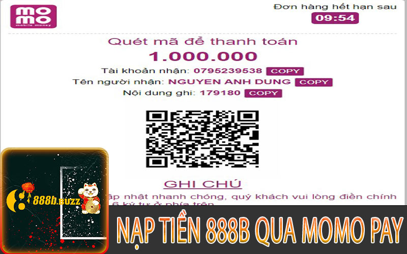 Nạp vào tài khoản game 888B qua Momo Pay